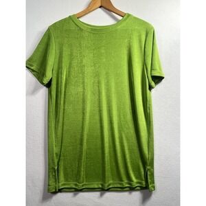 VTG Carole Little Sport Shirt Womens L Green Silky Shimmer Stretchy Shirt Poly